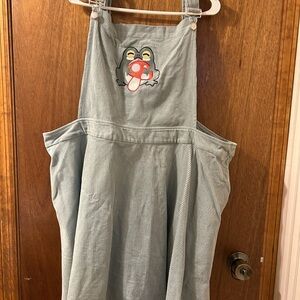 Hot Topic Light Blue Corduroy Frog Applique Overalls